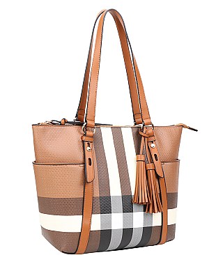 2 IN-1  Monogram Plaid Tote Bag + Crossbody