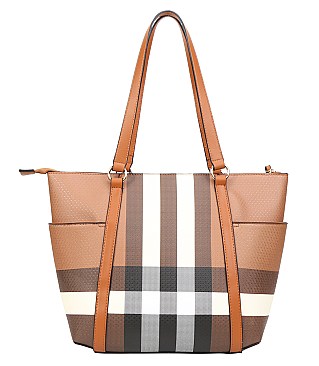 2 IN-1  Monogram Plaid Tote Bag + Crossbody