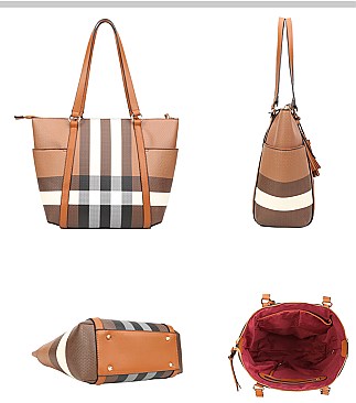 2 IN-1  Monogram Plaid Tote Bag + Crossbody