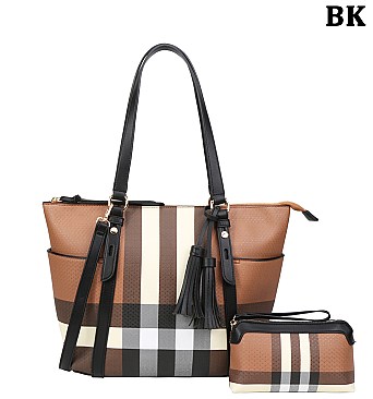 2 IN-1  Monogram Plaid Tote Bag + Crossbody