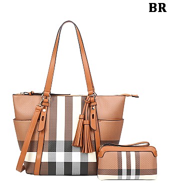 2 IN-1  Monogram Plaid Tote Bag + Crossbody