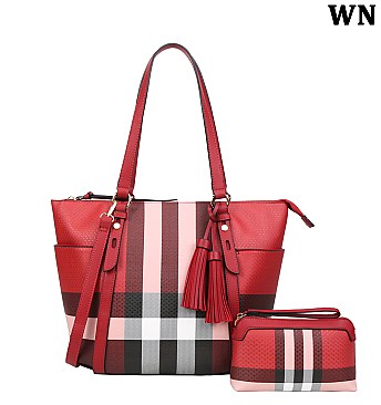 2 IN-1  Monogram Plaid Tote Bag + Crossbody