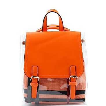 2 in 1 Convertible Transparent Clear Plaid Print Backpack