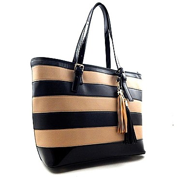 Tasseled Striped Shopper Tote