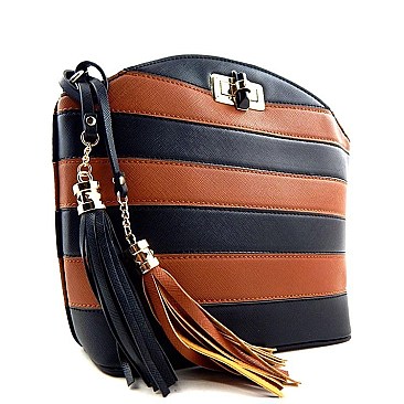 Stripe Twist Lock 2 Tone Messenger Bag