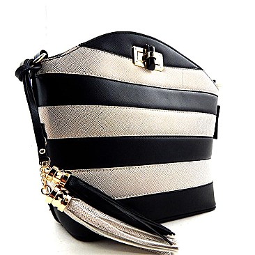 Stripe Twist Lock 2 Tone Messenger Bag