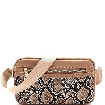 RECTANGULAR SNAKE PRINT FANNY PACK