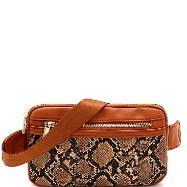 RECTANGULAR SNAKE PRINT FANNY PACK