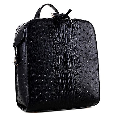 STRUCTURED OSTRICH EMBOSSED BACKPACK