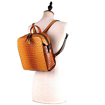 STRUCTURED OSTRICH EMBOSSED BACKPACK