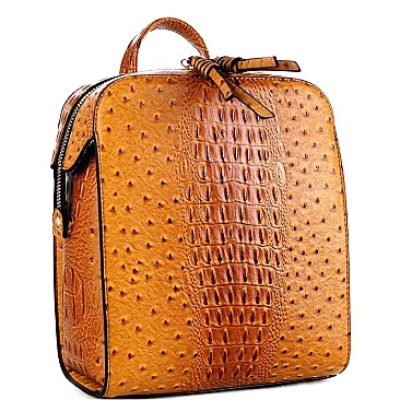 STRUCTURED OSTRICH EMBOSSED BACKPACK