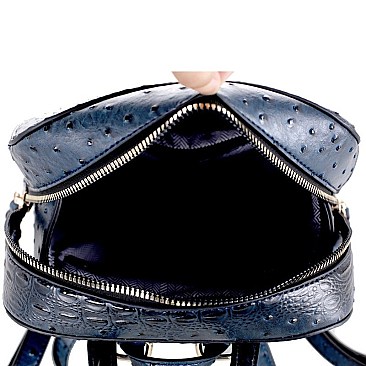 STRUCTURED OSTRICH EMBOSSED BACKPACK