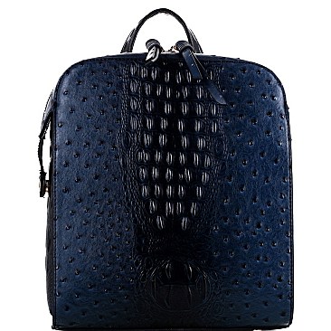 STRUCTURED OSTRICH EMBOSSED BACKPACK