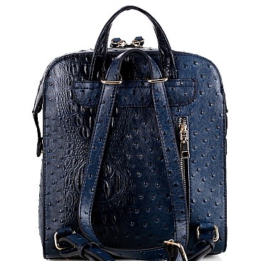 STRUCTURED OSTRICH EMBOSSED BACKPACK