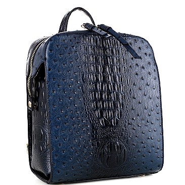 STRUCTURED OSTRICH EMBOSSED BACKPACK