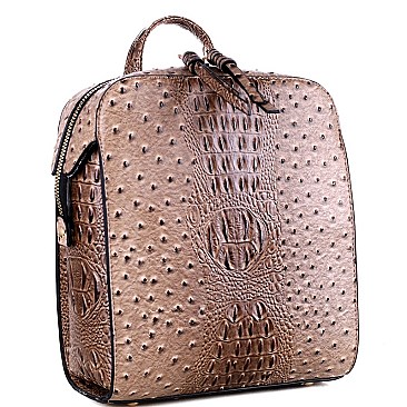 STRUCTURED OSTRICH EMBOSSED BACKPACK