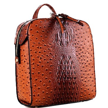 STRUCTURED OSTRICH EMBOSSED BACKPACK