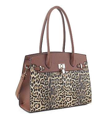 LEOPARD PRINTED FASHION KEY LOCK TOTE BAG