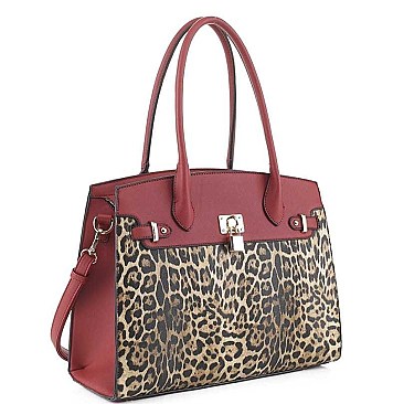 LEOPARD PRINTED FASHION KEY LOCK TOTE BAG