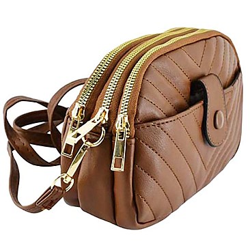 Chevron Quilted Multi Compartment Crossbody Bag