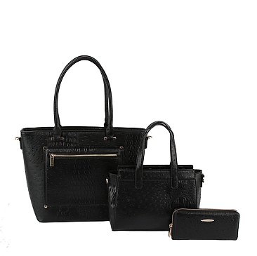 Ostrich Croc Front Pocket 3-in-1 Shopper Set