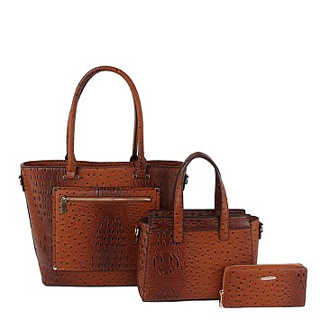 Ostrich Croc Front Pocket 3-in-1 Shopper Set