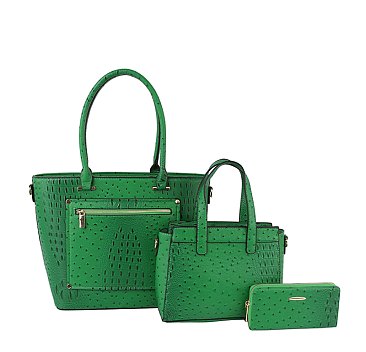 Ostrich Croc Front Pocket 3-in-1 Shopper Set