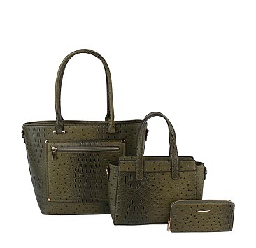 Ostrich Croc Front Pocket 3-in-1 Shopper Set
