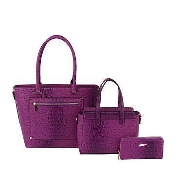 Ostrich Croc Front Pocket 3-in-1 Shopper Set