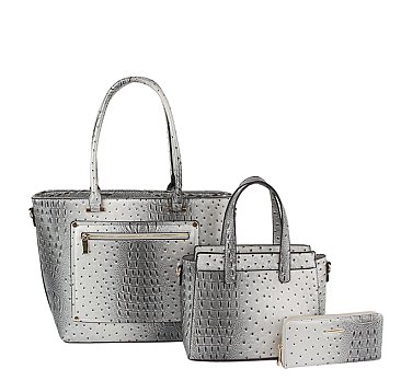 Ostrich Croc Front Pocket 3-in-1 Shopper Set