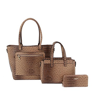 Ostrich Croc Front Pocket 3-in-1 Shopper Set