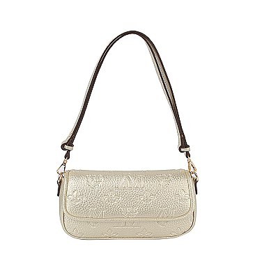 Embossed Monogram Printed Flap Shoulder Bag