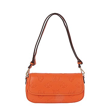 Embossed Monogram Printed Flap Shoulder Bag