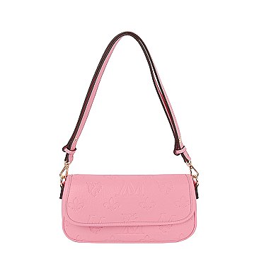 Embossed Monogram Printed Flap Shoulder Bag