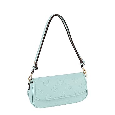 Embossed Monogram Printed Flap Shoulder Bag