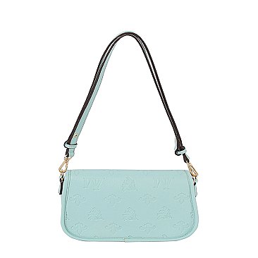 Embossed Monogram Printed Flap Shoulder Bag