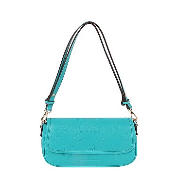 Embossed Monogram Printed Flap Shoulder Bag