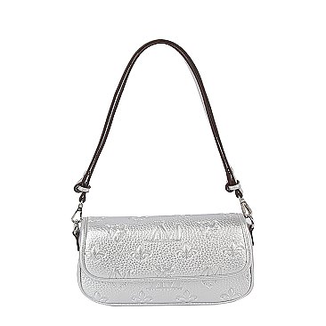 Embossed Monogram Printed Flap Shoulder Bag