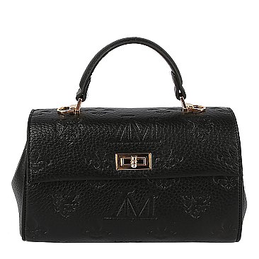 Embossed Monogram Top Handle Flap Satchel