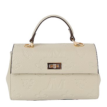 Embossed Monogram Top Handle Flap Satchel