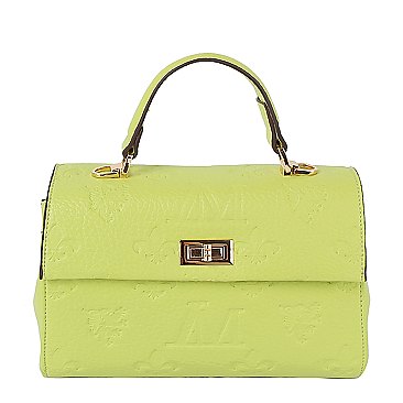 Embossed Monogram Top Handle Flap Satchel