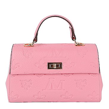 Embossed Monogram Top Handle Flap Satchel