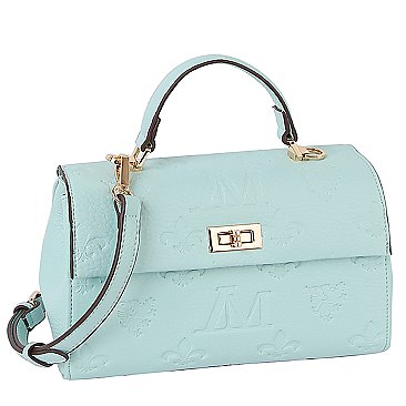 Embossed Monogram Top Handle Flap Satchel