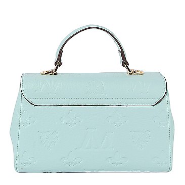 Embossed Monogram Top Handle Flap Satchel