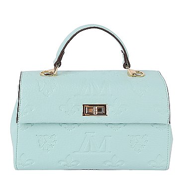 Embossed Monogram Top Handle Flap Satchel