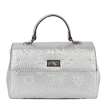 Embossed Monogram Top Handle Flap Satchel