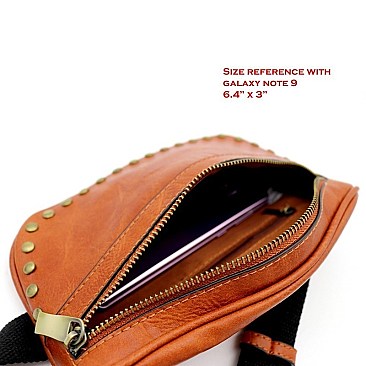 STUDDED BRASS-TONE FANNY PACK SLING BAG
