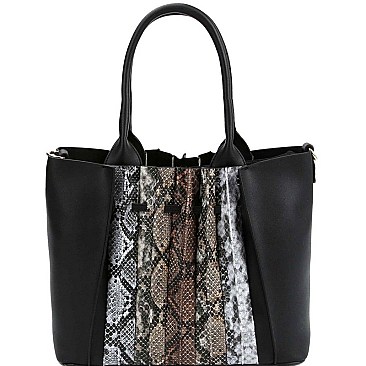 Snake Print Accordion Accent 2-Way Tote