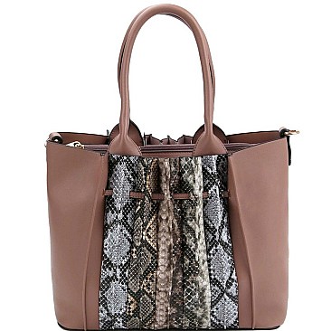 Snake Print Accordion Accent 2-Way Tote