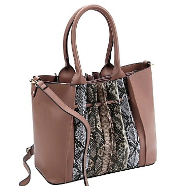 Snake Print Accordion Accent 2-Way Tote